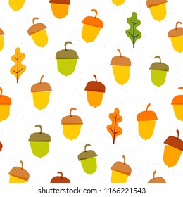Seamless fun pattern with cute acorn. Abstract hand drawn texture in scandinavian style. Simple autumn surface decoration.