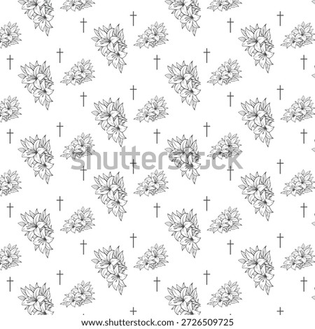 seamless funeral pattern. Funeral background. Lilies and church cross