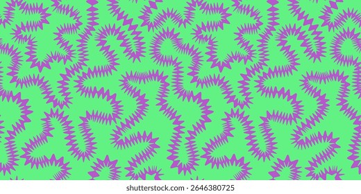 Seamless funky groovy abstract Halloween spiky background. Unusual trendy modern psychedelic maze creative repeat pattern. Uneven hand drawn zigzag continuous distorted doodle endless line, stripe.