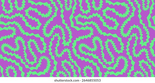 Seamless funky groovy abstract Halloween spiky background. Unusual trendy modern psychedelic maze creative repeat pattern. Uneven hand drawn zigzag continuous distorted doodle endless line, stripe.
