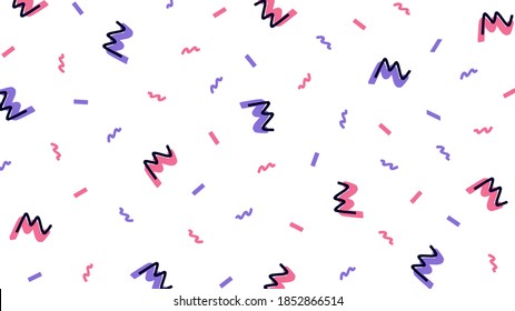 Nahtlose, funky Hipster-Hintergrund-Design. Kreative Konfetti-Party-Stil Vektorgrafik von weichen rosa, blauen und schwarzen Farben nahtlose Muster für Banner, Poster, Cover oder Tapeten