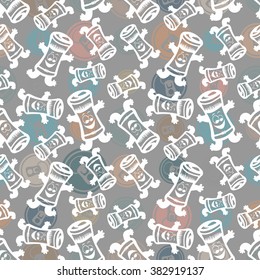 Seamless funny beer cans on colorful background