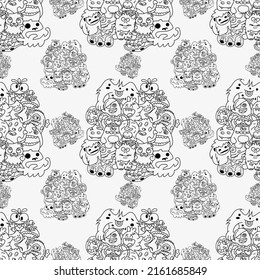 Seamless Funny big coloring poster in doodle style. Big coloring page with monster