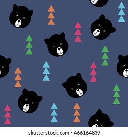 Seamless funny black bear pattern. Bear seamless pattern. Bear vector seamless pattern. 