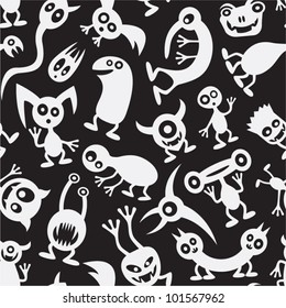 Seamless funny black and white monsters.