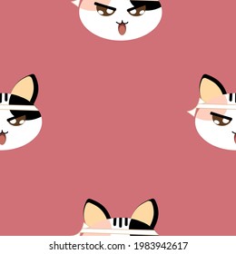 Seamless funny cat on pink background  for background and texture concept 