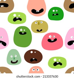 Seamless Funny Colorful Character Faces Pattern. eps8