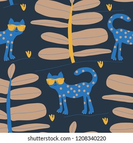 Padrão exótico sem emenda engraçado com leopardos. Ilustração vetorial EPS10.