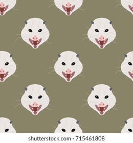 Seamless funny geometrical pattern with opossum faces.