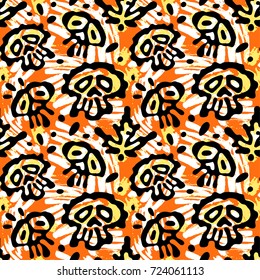 Seamless funny halloween skull .Cartoon style print.Perfect for invitations, posters, banners,fabric, textile ,gift wrap, greeting card,apparel design