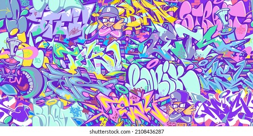 Seamless Funny Hip Hop Colorful Modern Abstrakt Urban Style Graffiti Street Art Muster. Vektorgrafik-Hintergrund