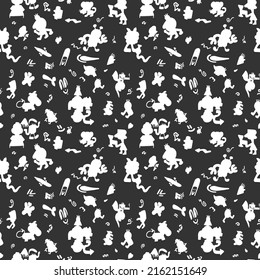 Seamless Funny monster poster in doodle style. Big coloring page with monster