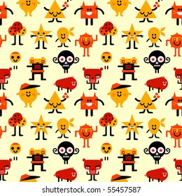 Seamless funny monsters pattern. Vector illustration.