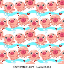 Seamless funny octopusin background poster Collection, cartoon characters in kids concept, isolated flat colorful vector illustration