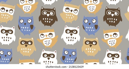 seamless funny owl vector illustration, owl seamless pattern