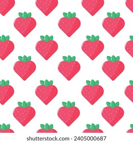 Seamless funny pattern with cartoon strawberries on a white background	