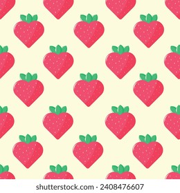 Seamless funny pattern with cartoon strawberries on a yellow background