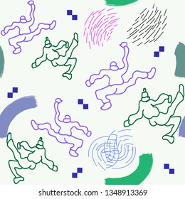 Seamless funny pattern with dancing people. Reminiscent of 90's art.