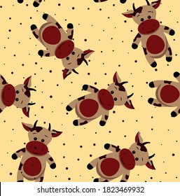 Seamless funny pattern with doodle cartoon cow eps 10