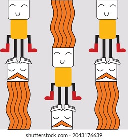 seamless funny people cartoon character with long hair and beard in bright yellow, orange, red and black. Illustration background for textile, banner, backdrop,gift wrapping paper, book cover, diary