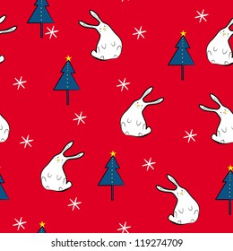 The seamless with funny rabbits and tree