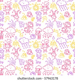 Seamless funny rainy doodle pattern