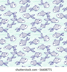 Seamless funny sea pattern with fish