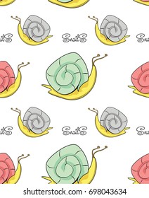 Seamless funny snail pattern in vector