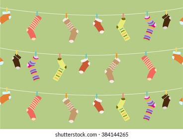 Seamless of funny socks on green backgrounds,Vector illustrations