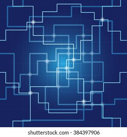    Seamless futuristic digital circuit, shiny effect. Abstract city scheme, infographics. Background for greeting or presentation card, flyer. Abstract technology background. Vector illustration