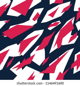 Seamless Futuristic Fashion Red Blue And White Sharp Edges Camo Pattern Vector