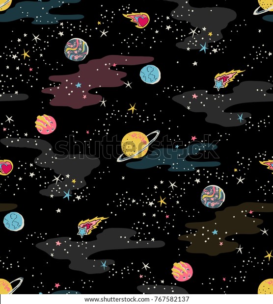 Seamless Galactic Space Pattern Vector Stock Vector (Royalty Free