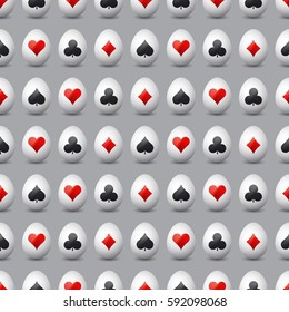 Seamless  gambling background with red and black symbols over easter eggs, vector illustration. Ideal for printing onto fabric and paper or scrap booking.