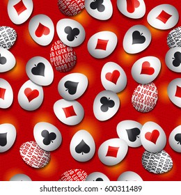 Seamless  gambling  background with red and black symbols over easter eggs, vector 
illustration. Ideal for printing onto fabric and paper or scrap booking.