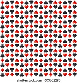 Seamless gambling background with red and black symbols, vector 