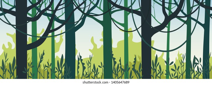 Seamless game background. Jungle forest with creepers