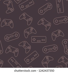 Seamless game pattern. Wrapping paper design with gamepads. Video game controller background.