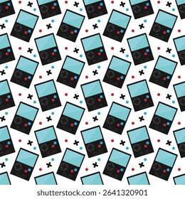 Seamless gamepad pattern with gaming controller. Retro game boy console joystick