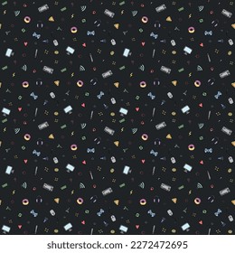 Seamless gaming pattern. Background with gamepad,monitor, keyboard, computer mouse, headphones