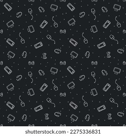 Seamless gaming pattern. Background with gamepad,monitor, keyboard, computer mouse, headphones