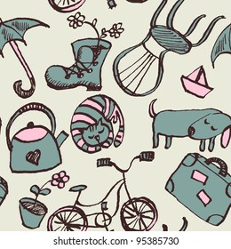 Seamless garden doodle pattern in cartoon style