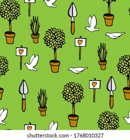 seamless garden pattern with birds