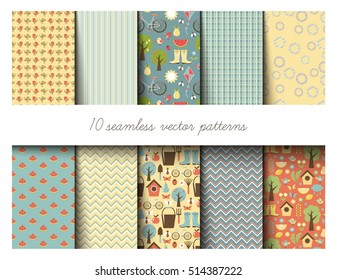 Seamless garden pattern. Digital paper. Scrapbook background. Vector