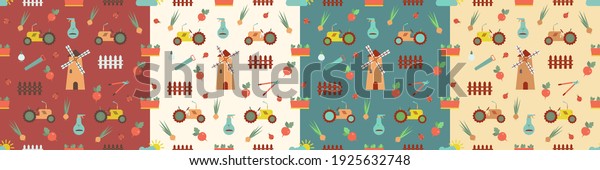Seamless gardening
pattern set with farm tools and plants. Plants and gardening tools.
 Vector illustration. Use for textile, print, surface design,
fashion kids wear.