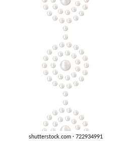 Seamless garlands pattern of beautiful 3D shiny natural White Pearl. Can be used for wedding or any holiday gift paper or textile. Precious jewelry print. Vector Illustration. 
