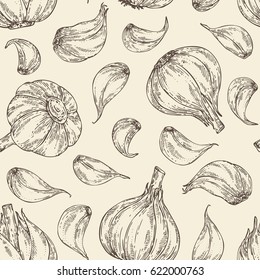 Seamless with garlic. hand drawn