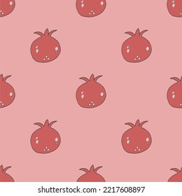 Seamless garnet pattern. Garnet in cartoon style. Summer exotic juicy and bright pomegranates on a pink background.