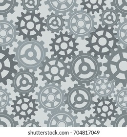 Seamless gear pattern. Gears on a gray background. Vector illustration