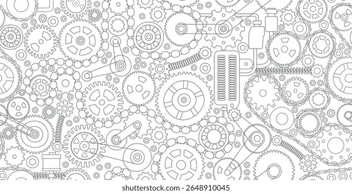 Seamless gears and cogs mechanism on white background.