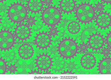 Seamless gears pattern gray green tech background. Industrial mechanics texture. Layered modern web page fill backdrop. Technology wrapping paper design